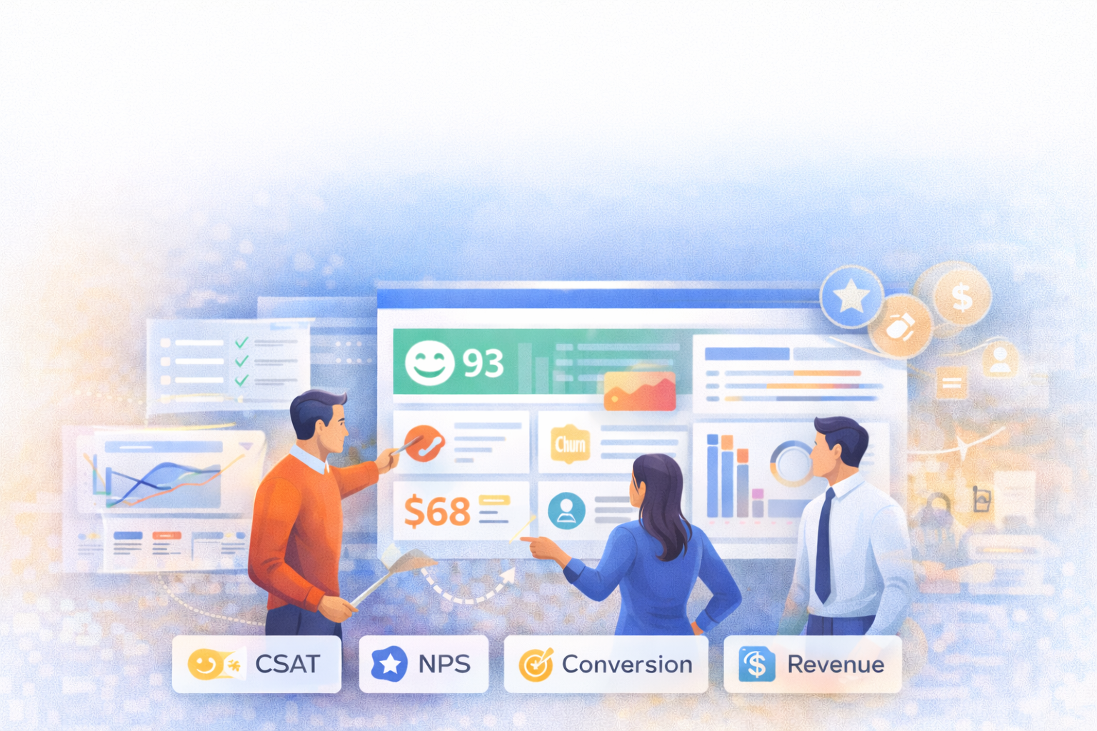 Conceptual illustration of design decisions connecting to business performance and measurable outcomes